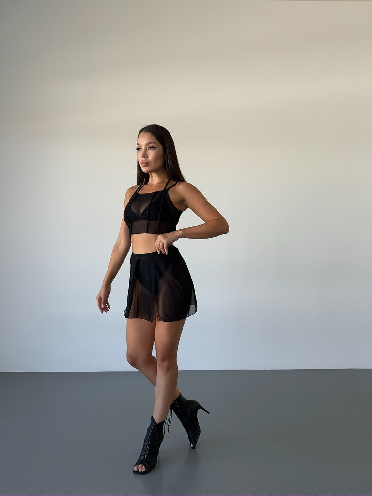 Black Mesh Strappy Crop Top
