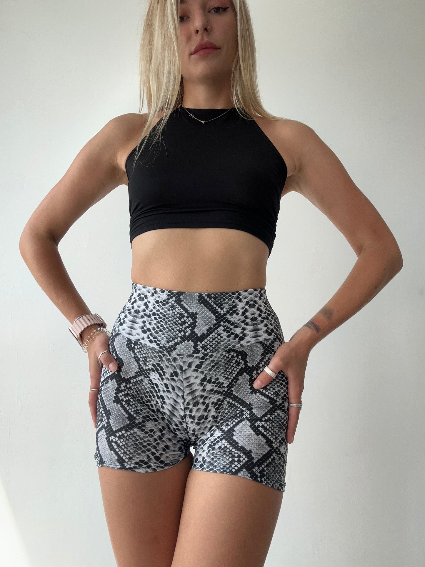 Grey Python Biker Shorts