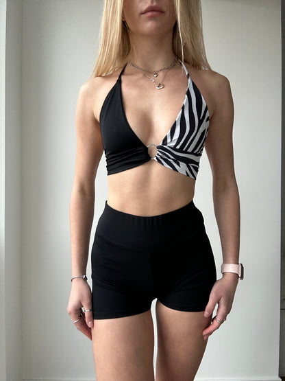 Black & Zebra Ring Halter Top