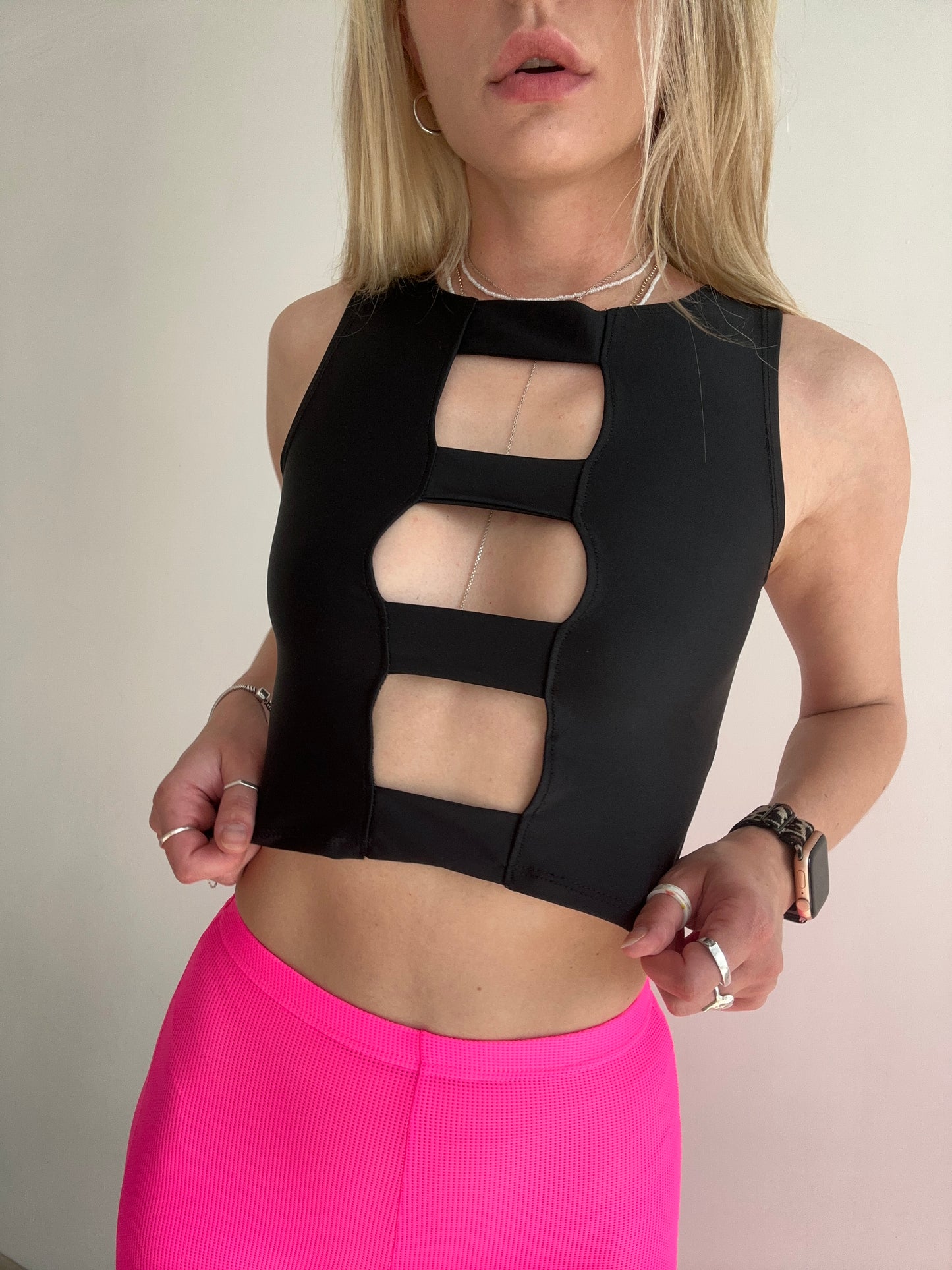 Black Decollete Sleeveless Crop Top