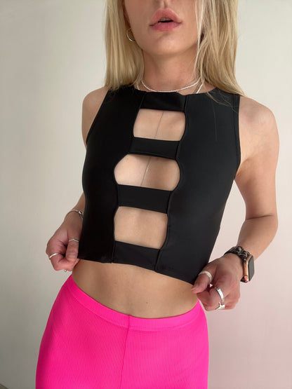 Black Decollete Sleeveless Crop Top