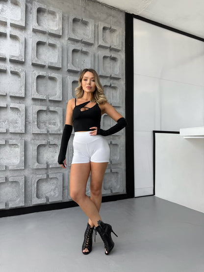 White Ruched Booty Shorts