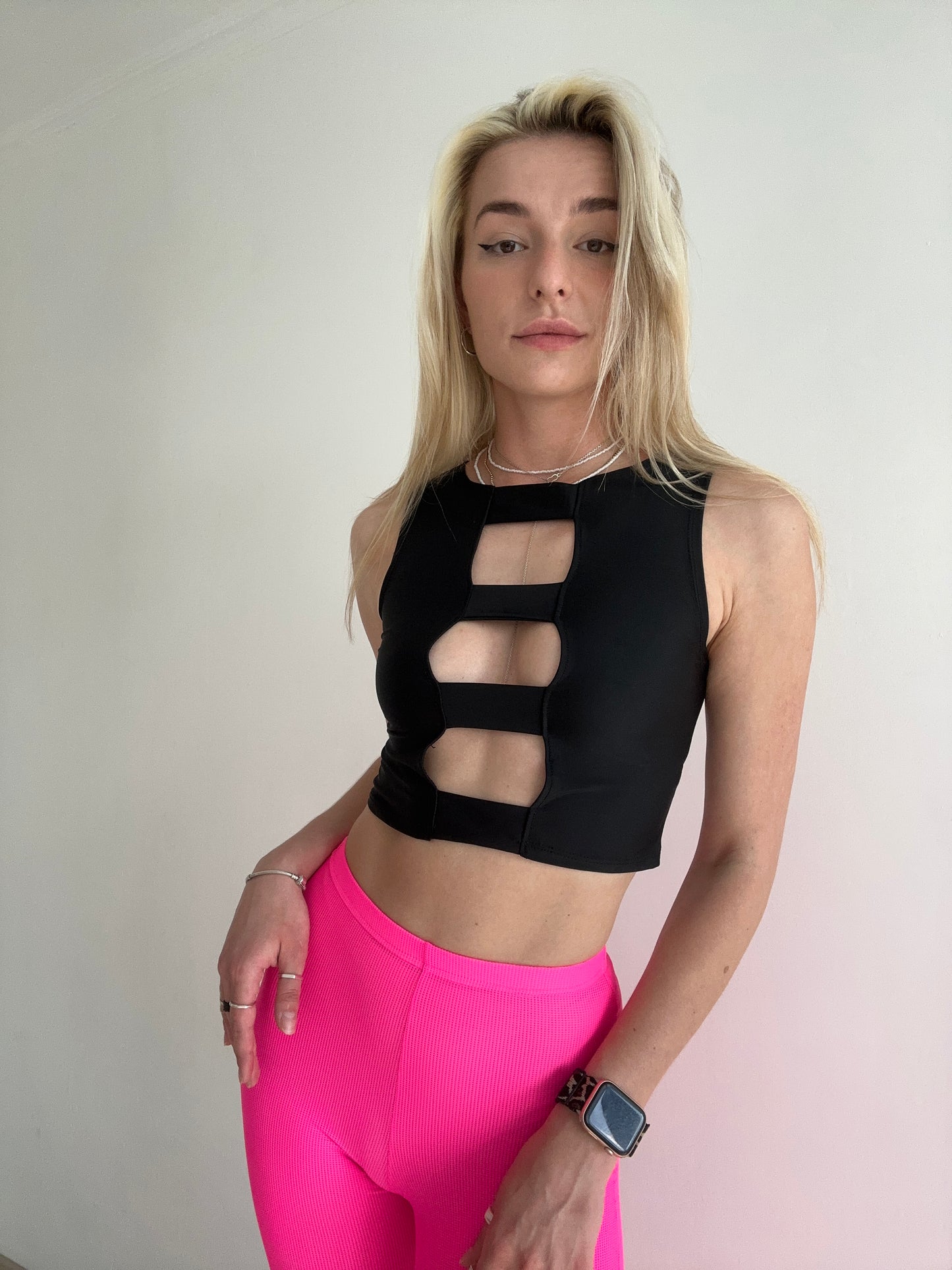Black Decollete Sleeveless Crop Top