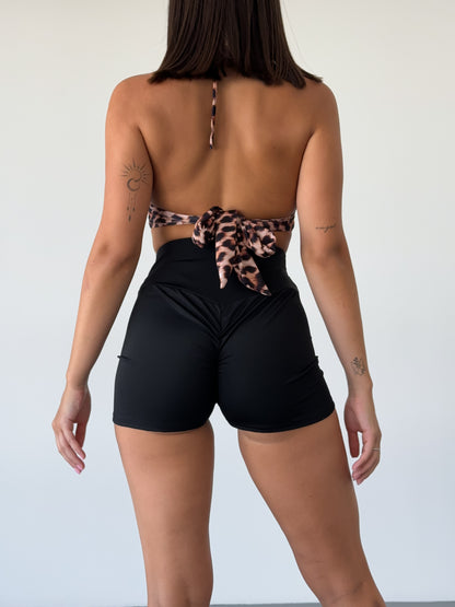 Black High Waist Ruched Booty Shorts
