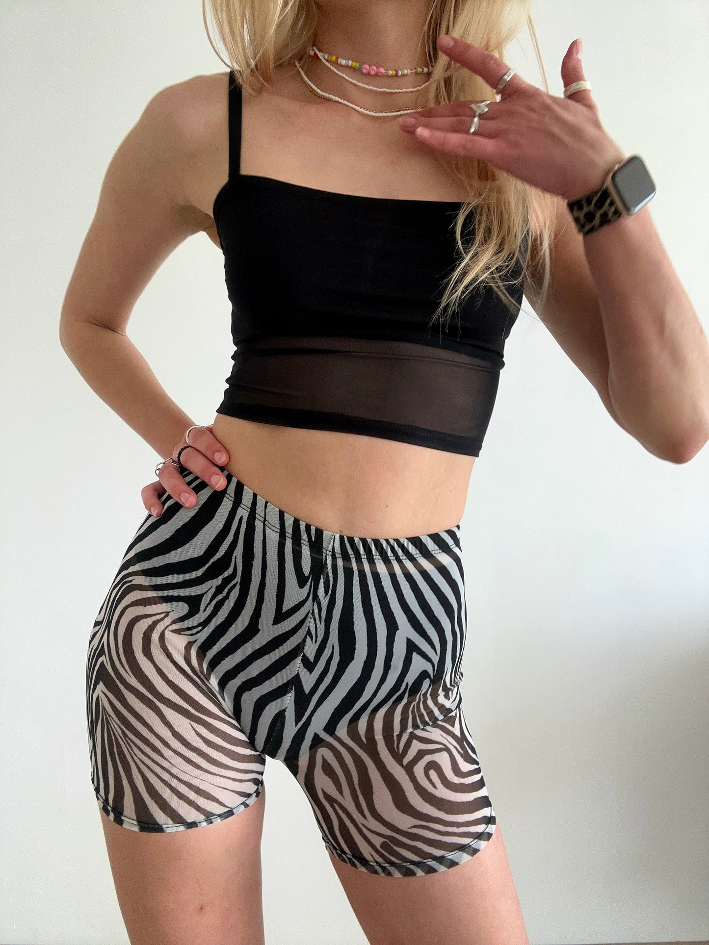 Black Mesh & Knit Decollete Crop Top