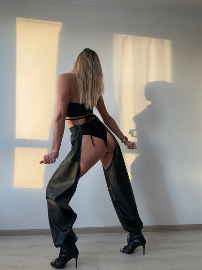 Black Leather Cut Out Pants