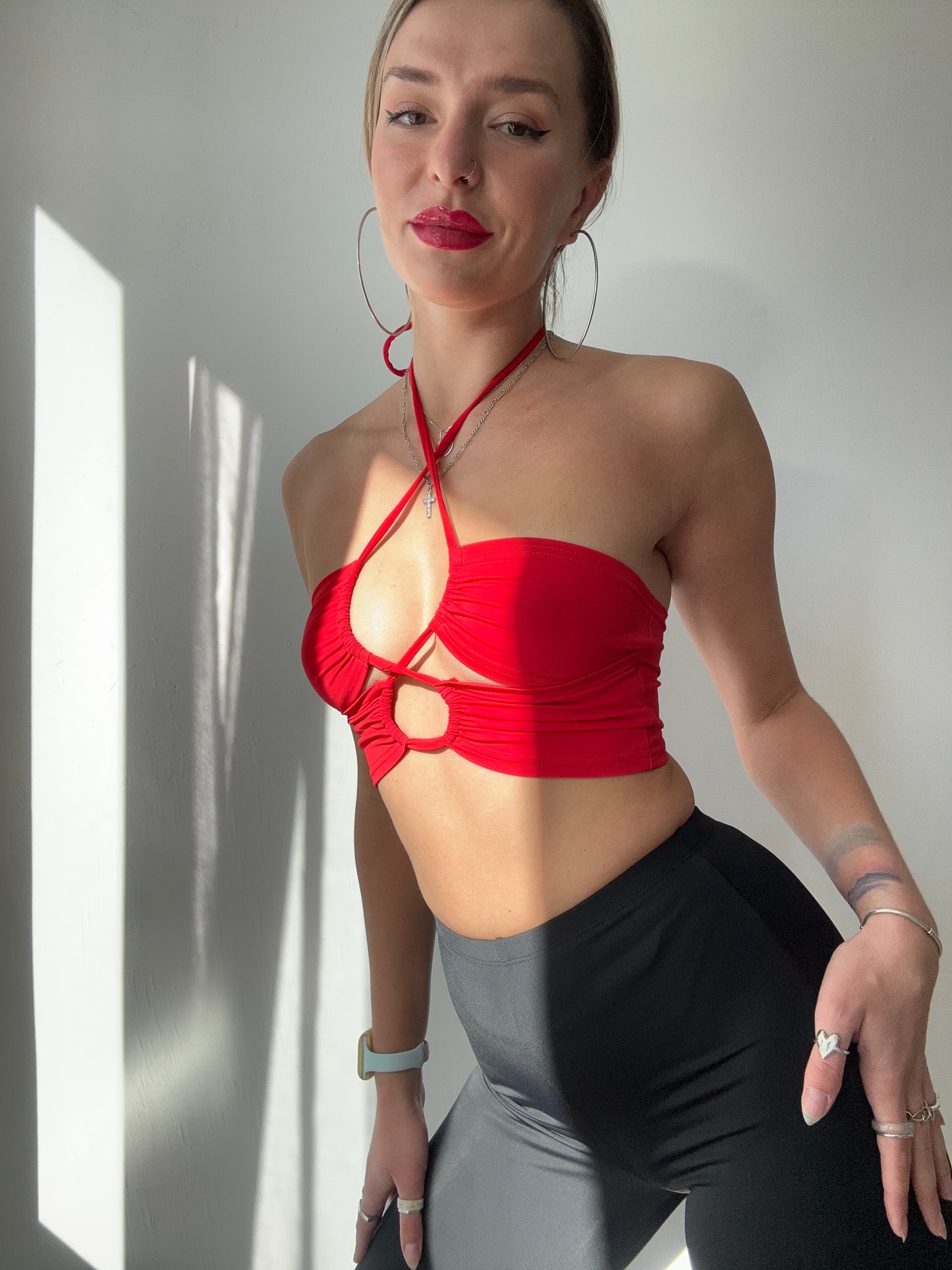 Red Halter Tie Bralette Crop Top