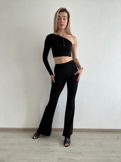 Black Cotton Flared Pants