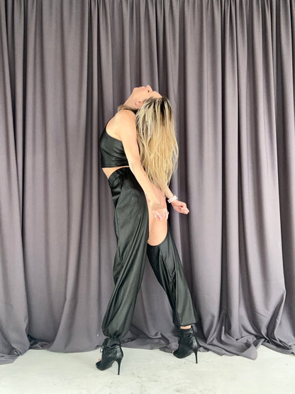 Black Eco Leather Halter Corset Top