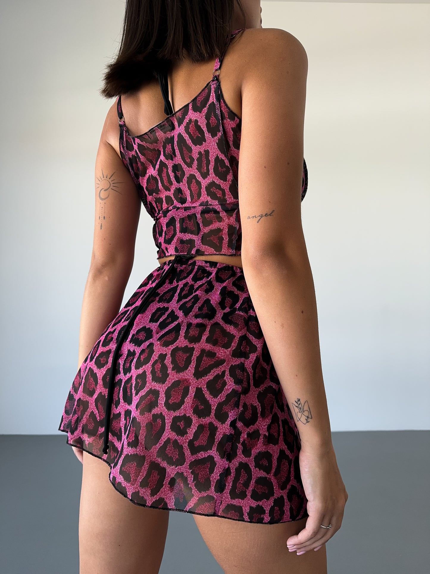 Pink Leopard Mesh Strappy Crop Top