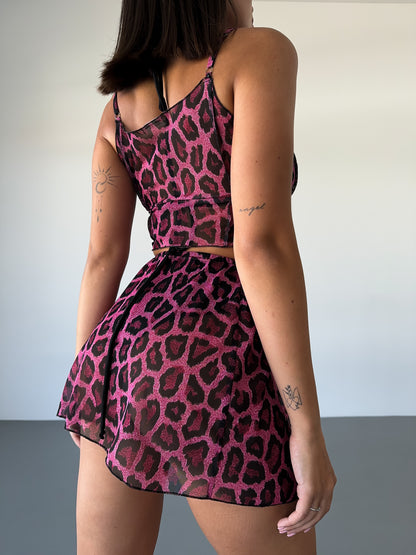 Pink Leopard Mesh Strappy Crop Top