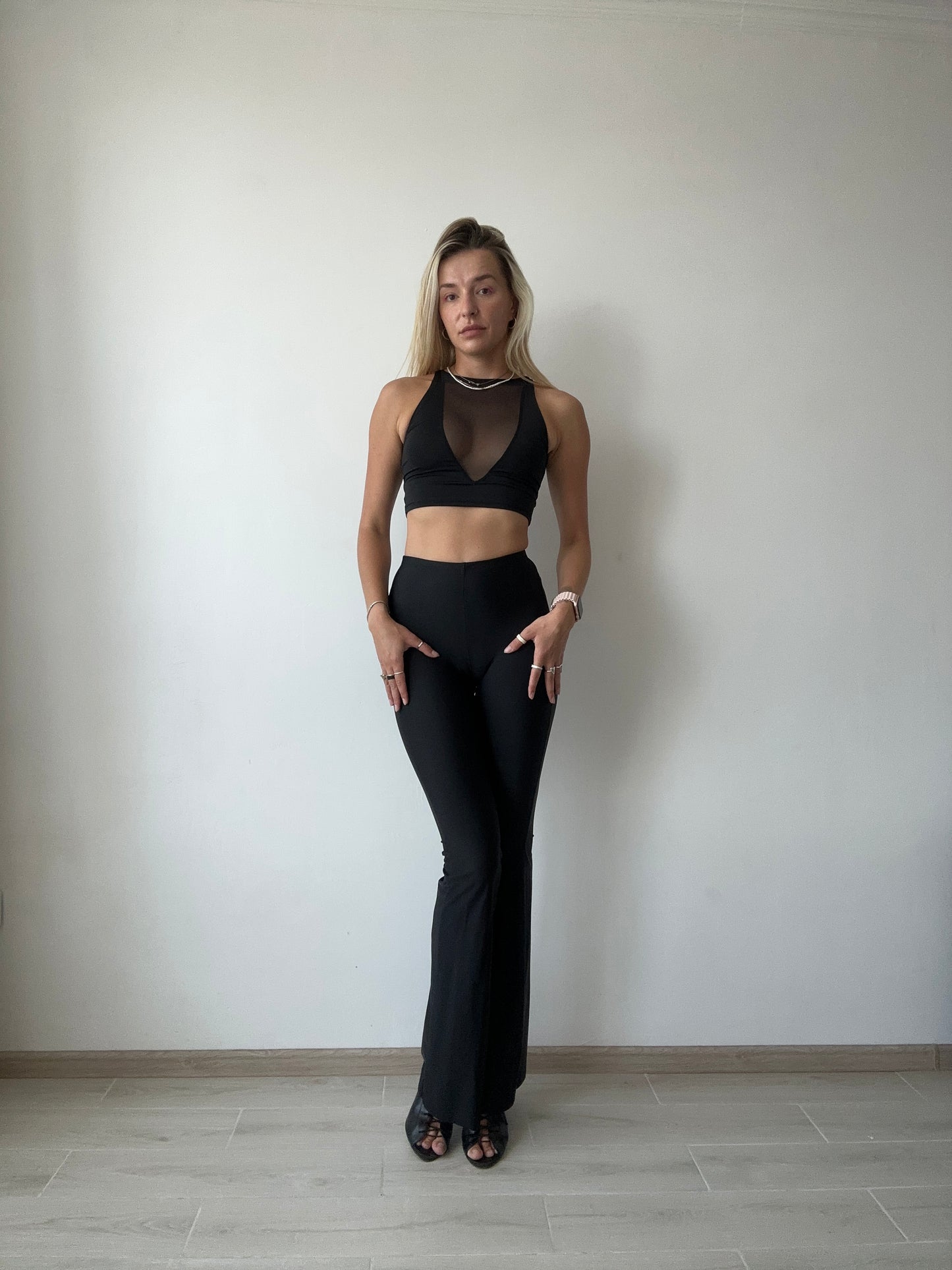 Black V-Neck Mesh Crop Top