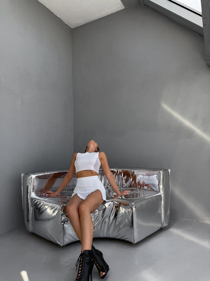 White Micro Skort with Black Stitching