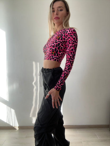 Hot Pink Leopard One Shoulder Top