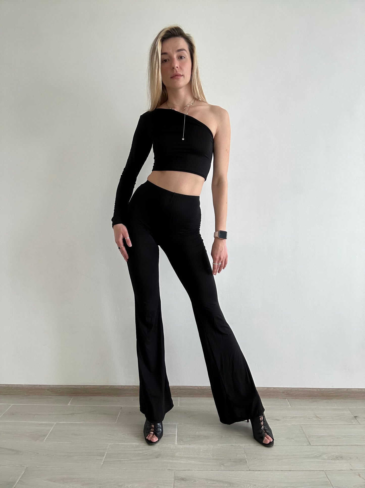 Black Cotton Flared Pants
