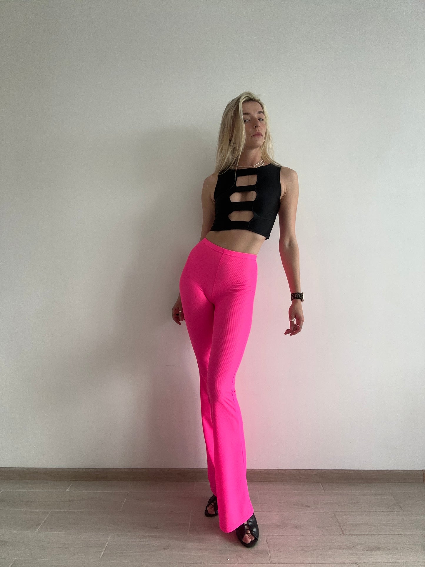 Hot Pink Neon Mesh Flared Pants