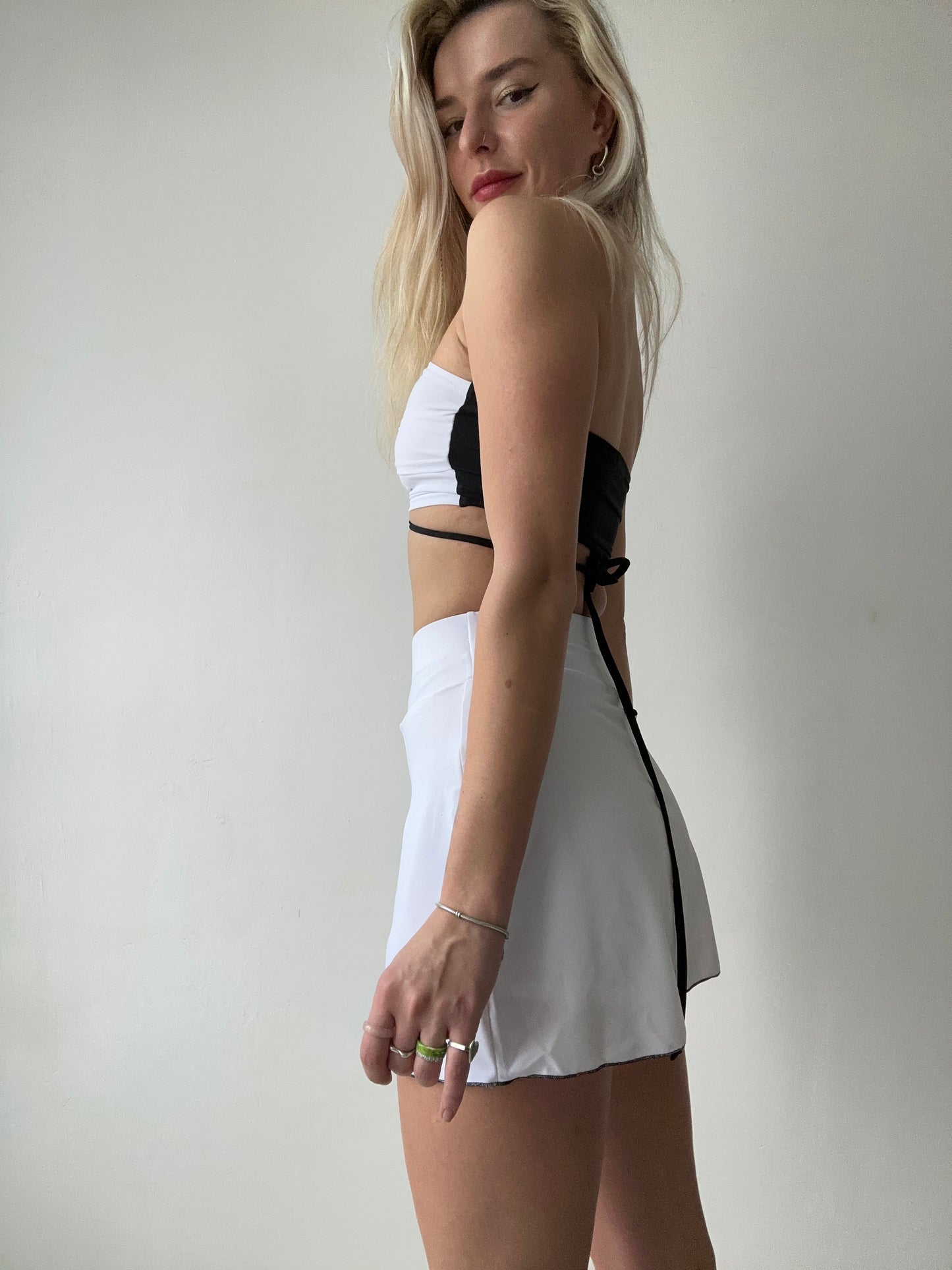 White Mini Skort with Black Stitching