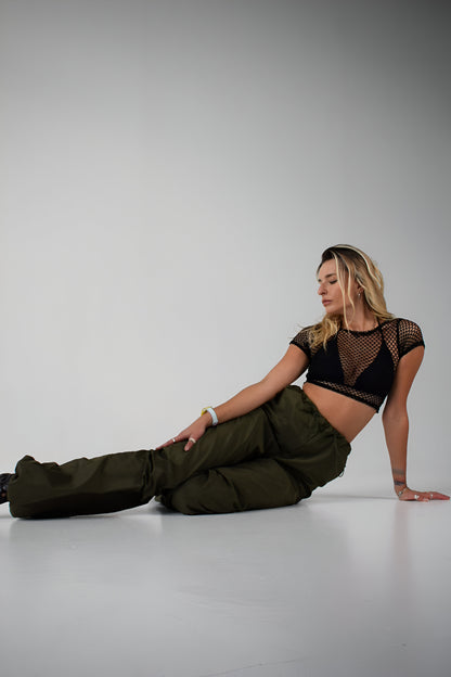 Khaki Cargo Wide Leg Pants