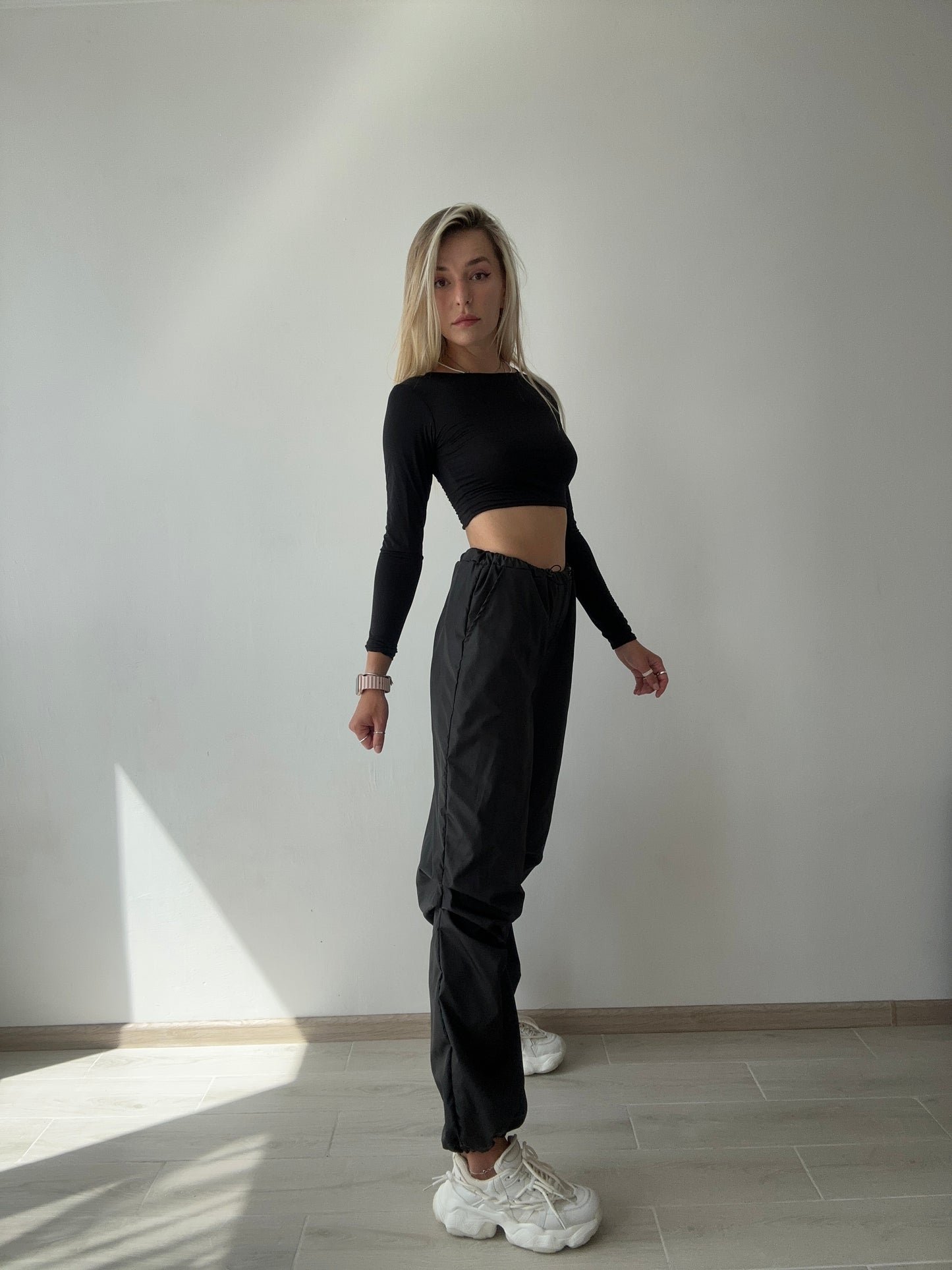 Black Cargo Wide Leg Pants