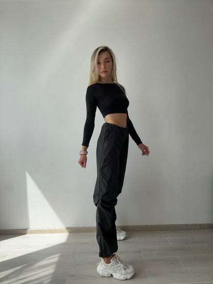 Black Cargo Wide Leg Pants