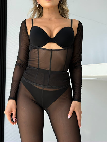 Black Sheer Mesh Cut Out Top