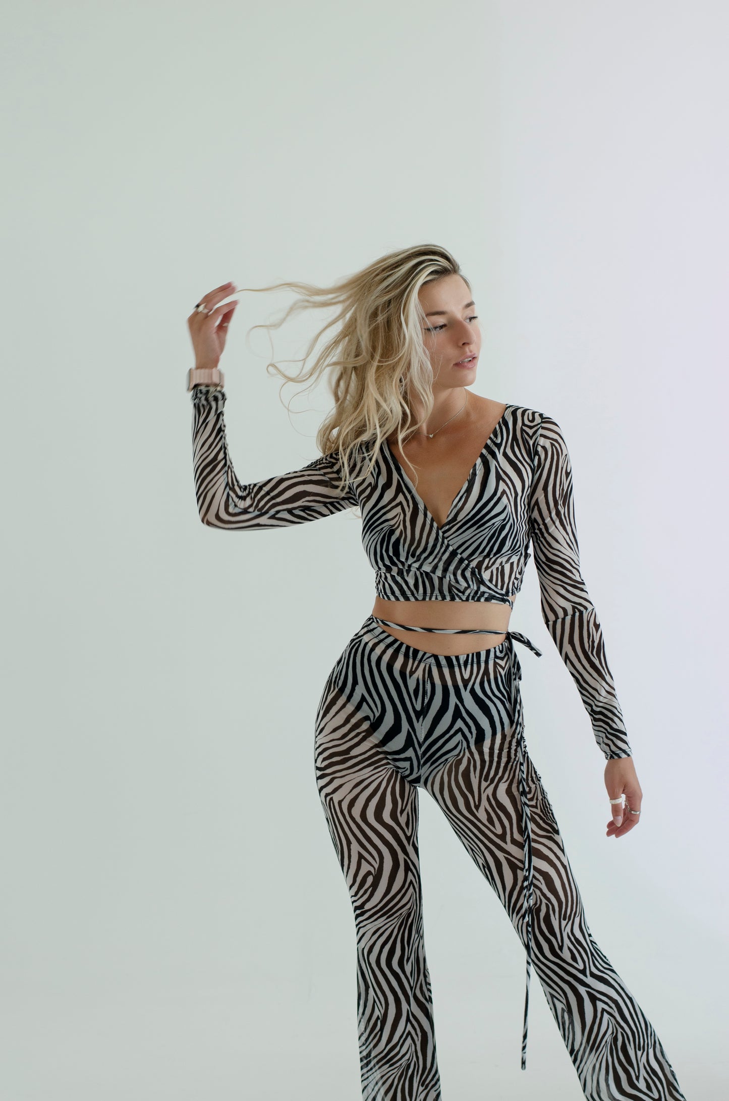 Zebra Mesh Wrap Crop Top