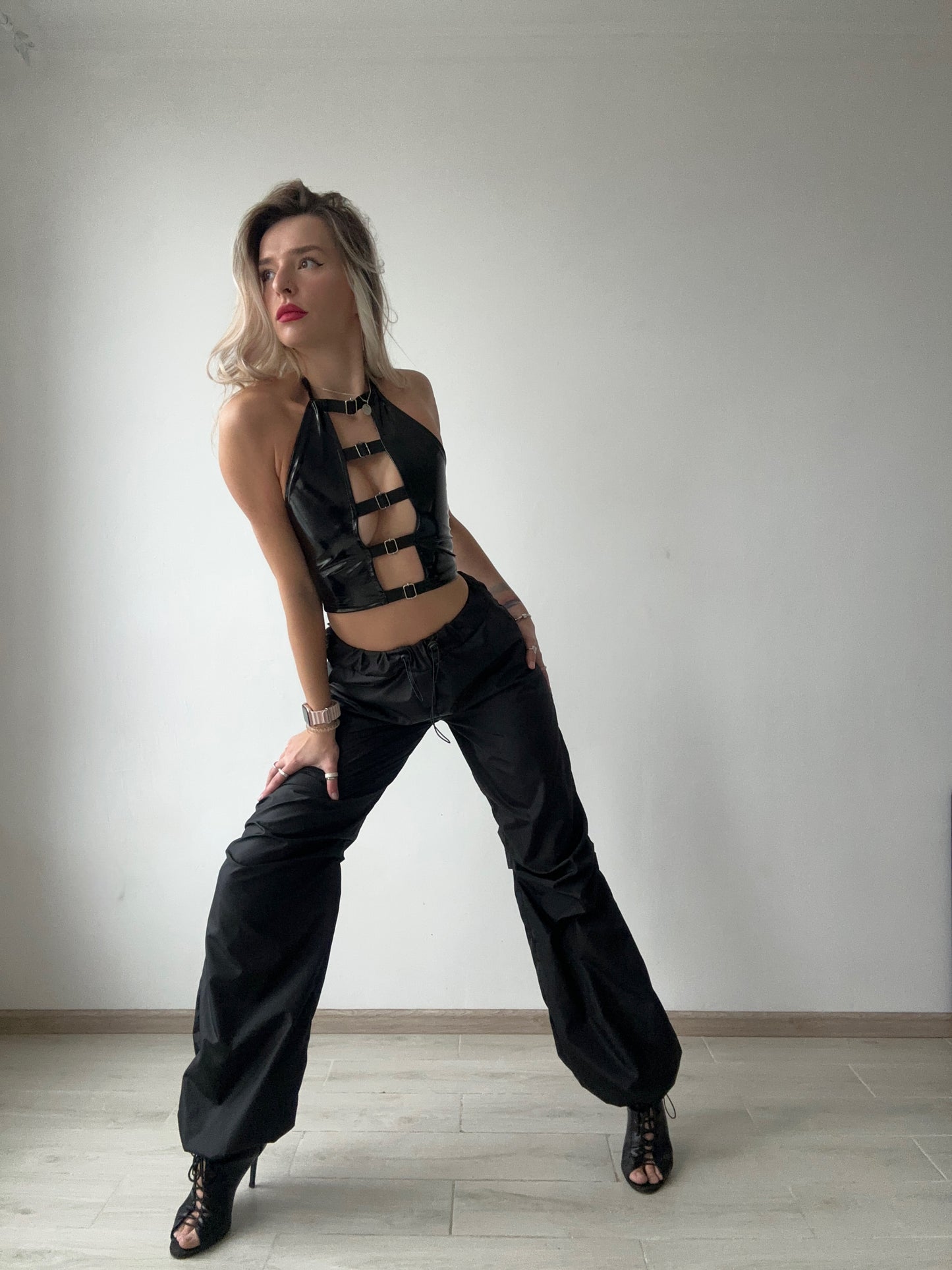 Black Latex Varnished Corset Top