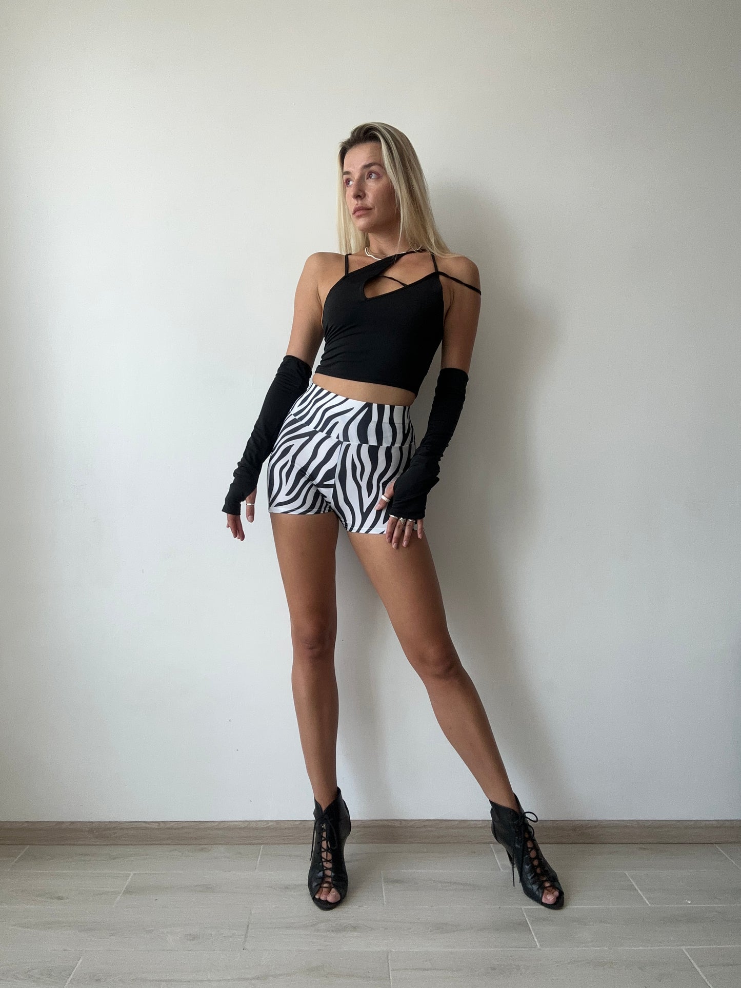 Zebra Print Ruched Booty Shorts