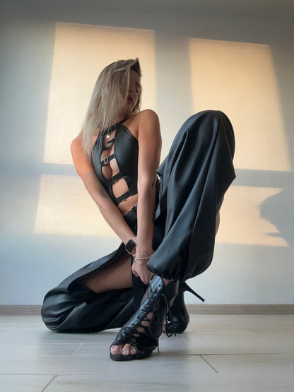 Black Leather Cut Out Pants