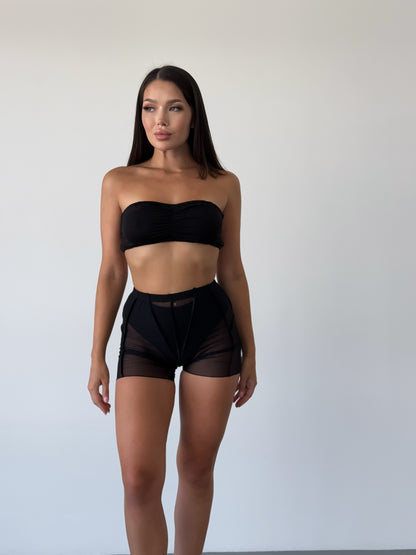 Black Knit Bandeau Crop Top