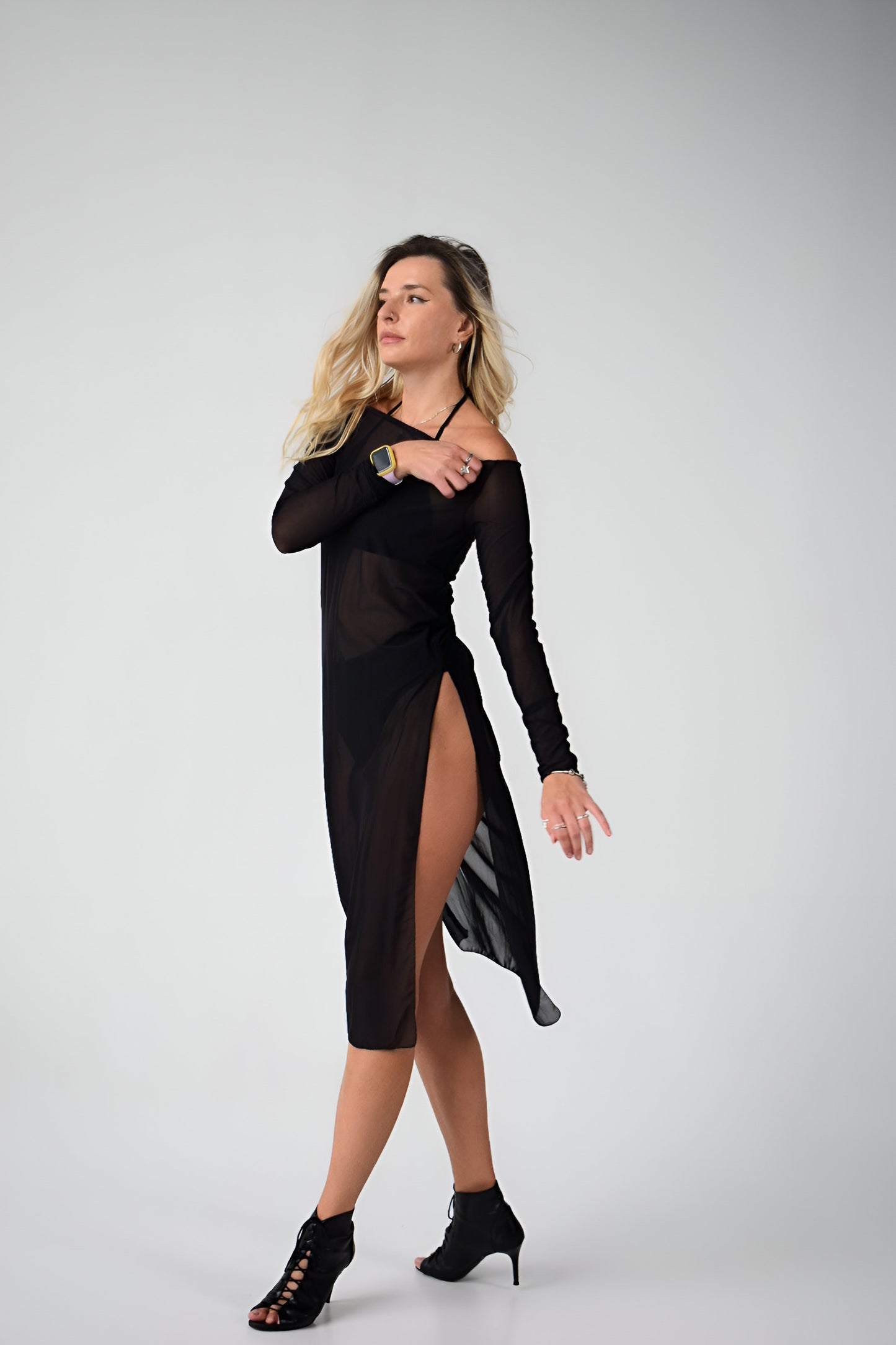 Black Mesh Midi Dance Dress