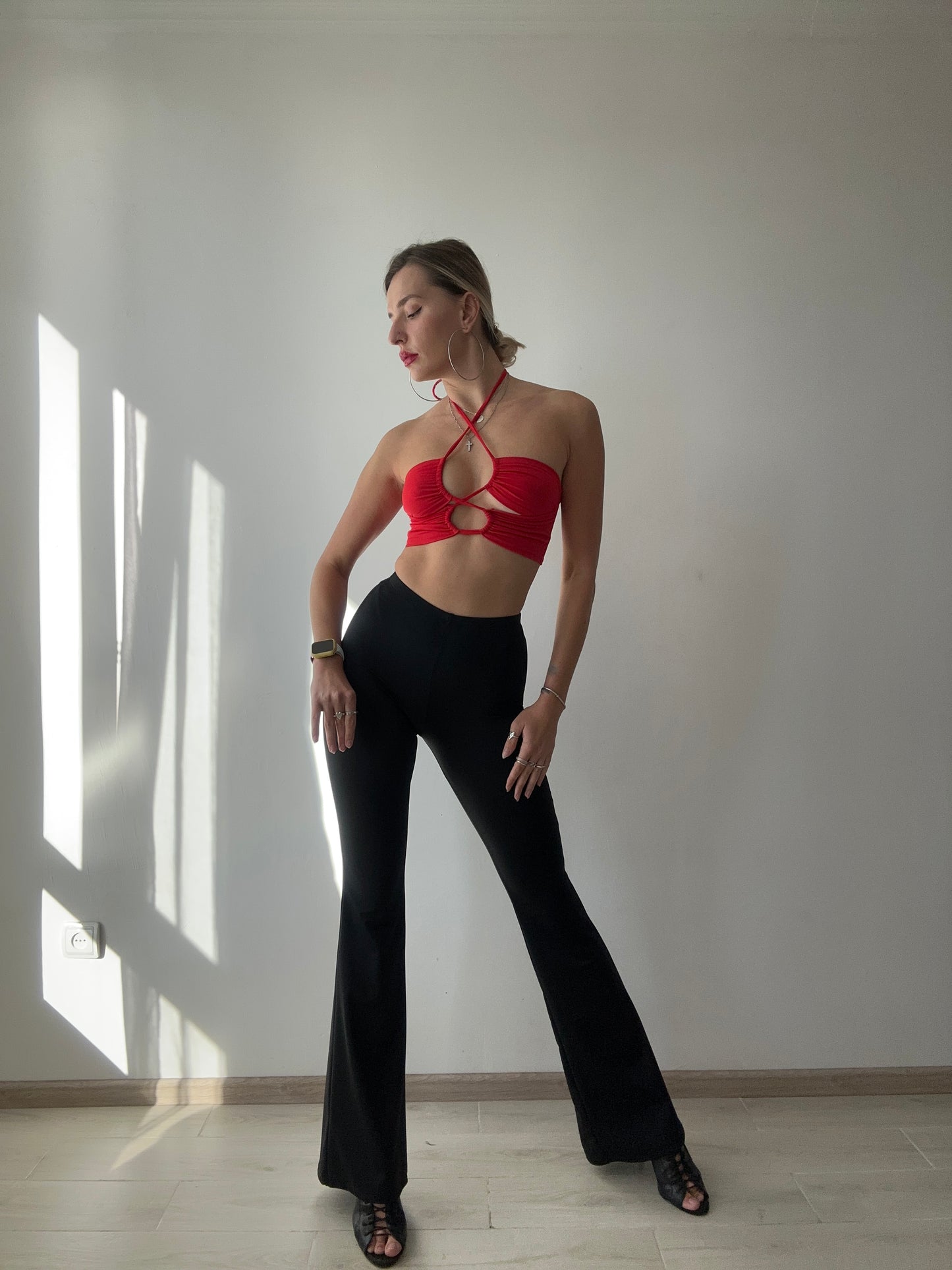 Red Halter Tie Bralette Crop Top