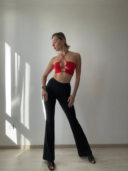 Red Halter Tie Bralette Crop Top