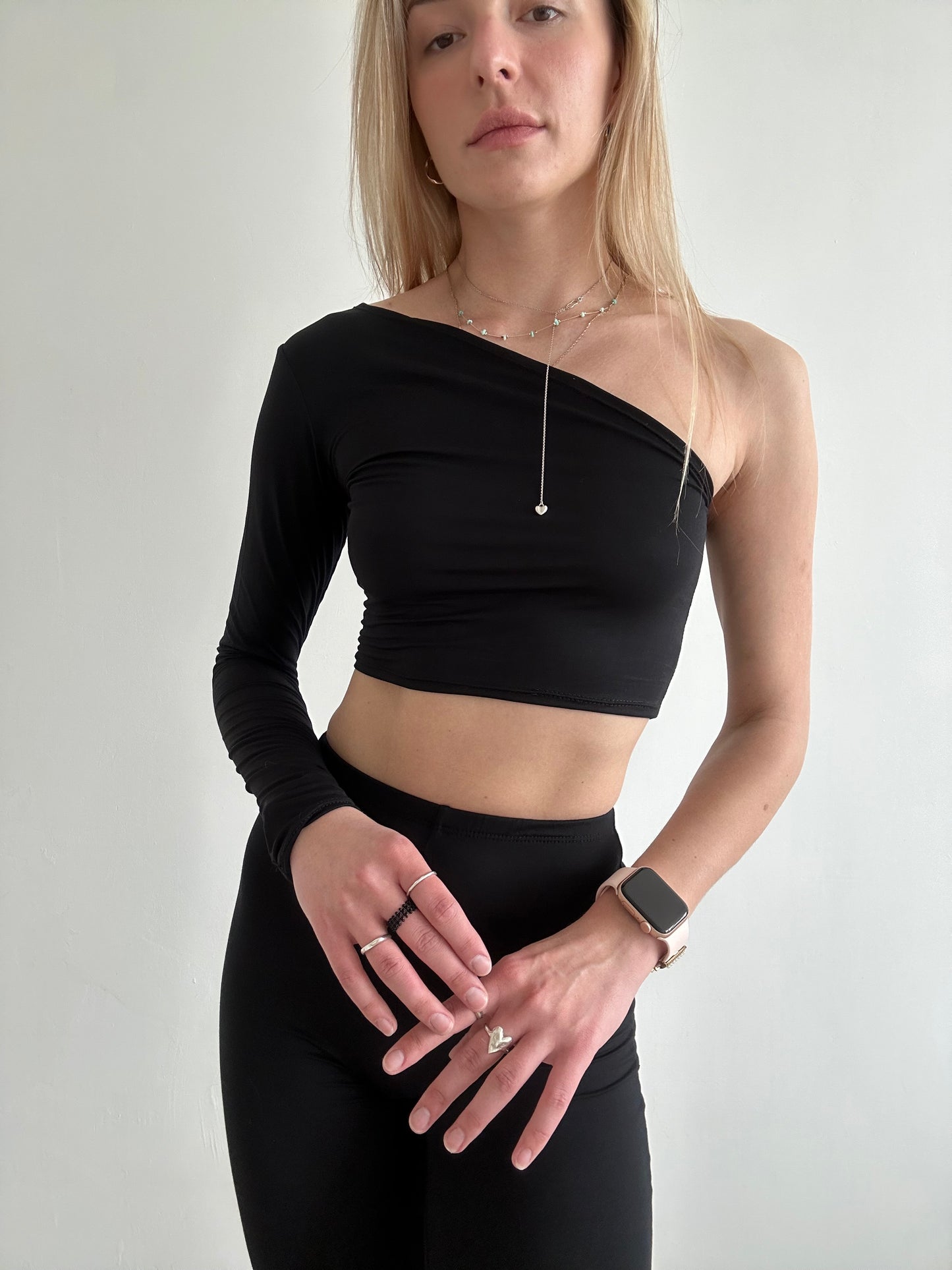 Black One Shoulder Long Sleeve Top