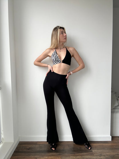 Black & Zebra Ring Halter Top