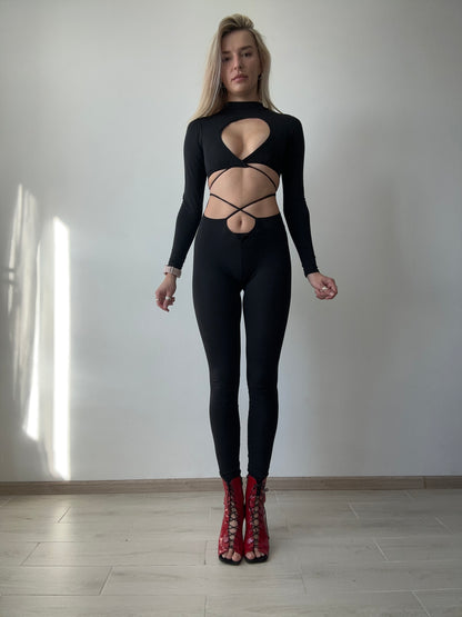 Black Cut Out Jumpsuit with Ties