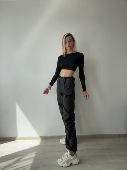 Black Cargo Wide Leg Pants