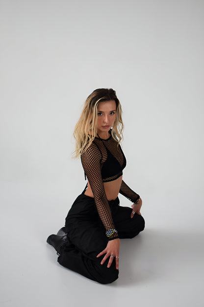 Black Cargo Wide Leg Pants