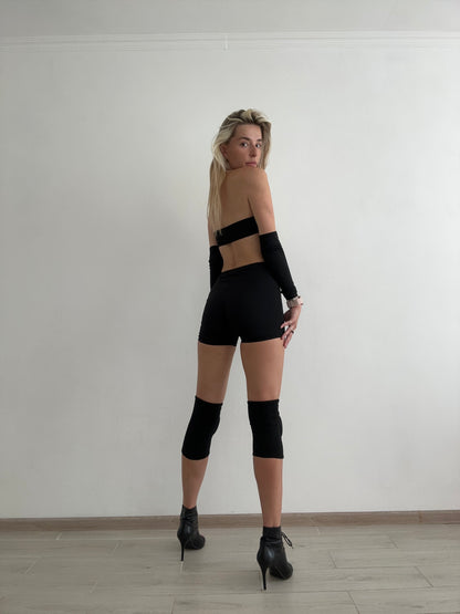 Black Rave Backless Jumpsuit with Detachable Sleeves