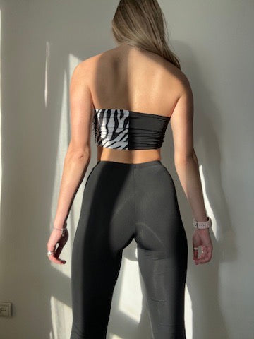 Black & Zebra Tie Front Top