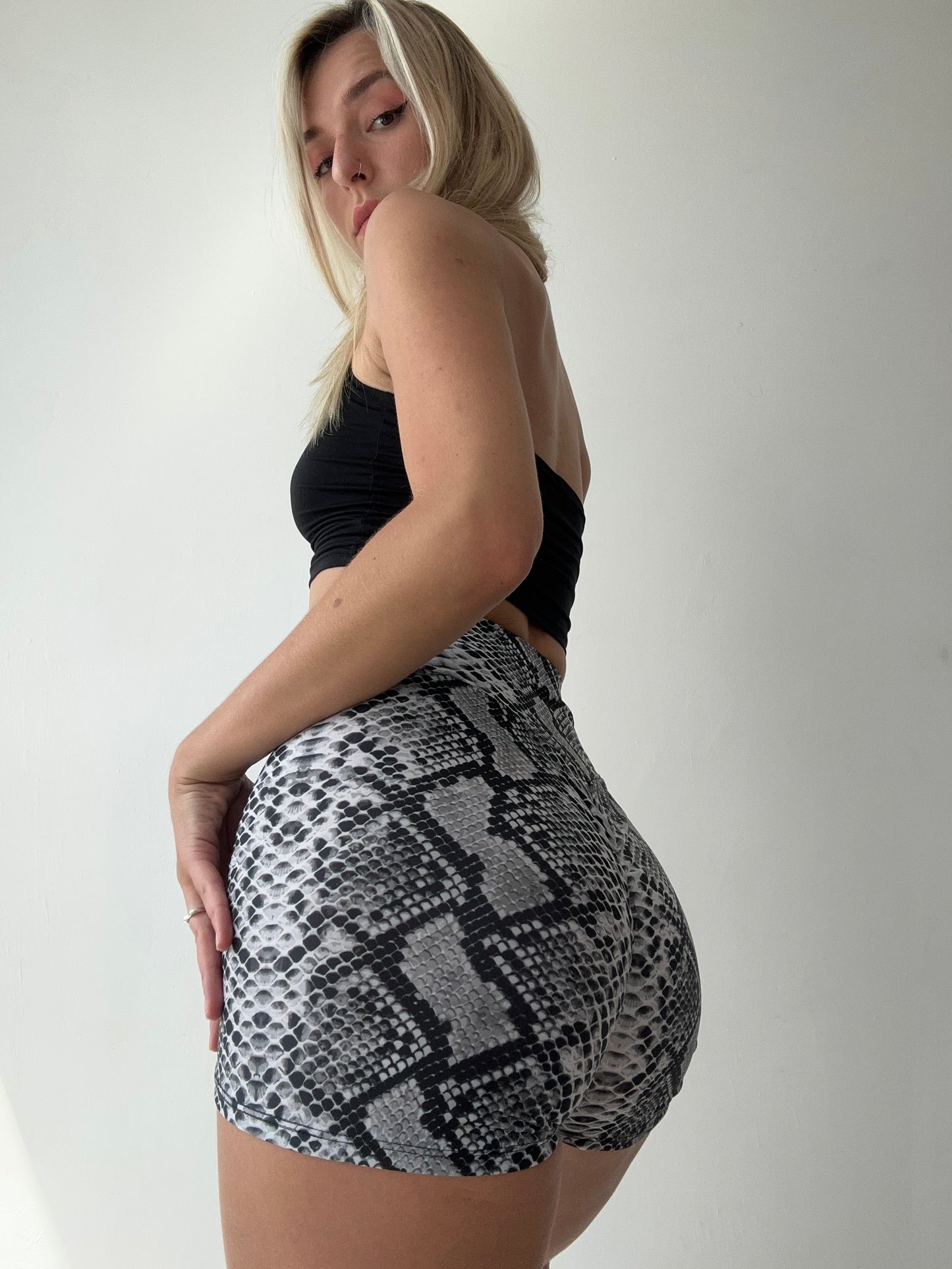 Grey Python Biker Shorts