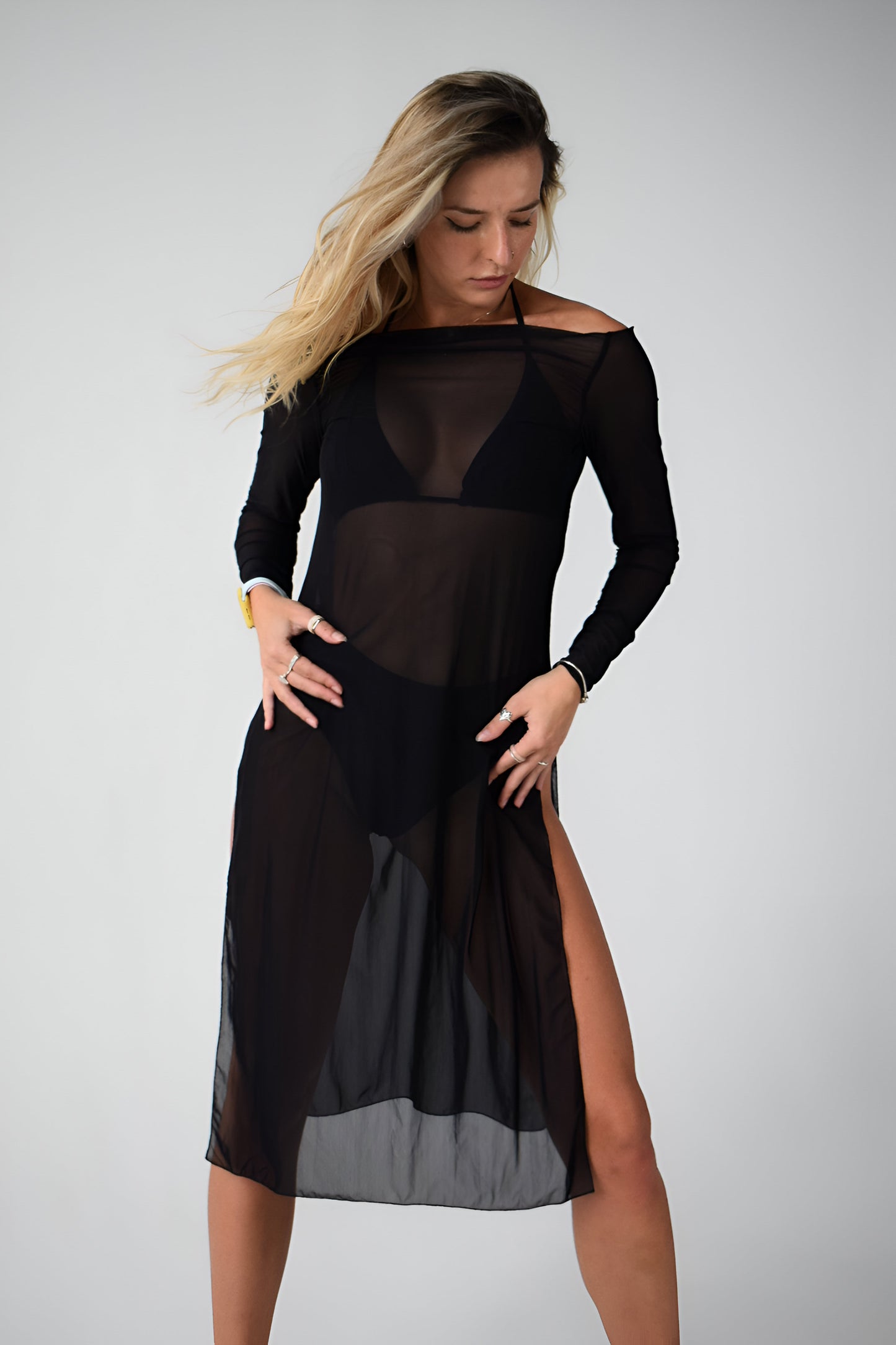 Black Mesh Midi Dance Dress