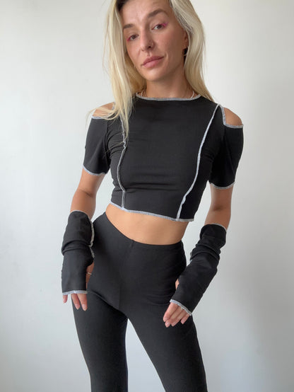 Black Ribbed Dance Gloves