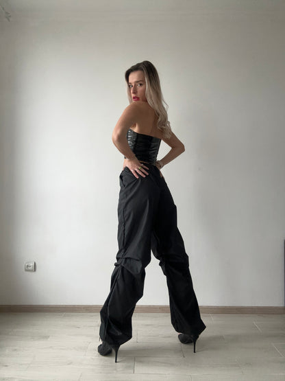 Black Latex Varnished Corset Top