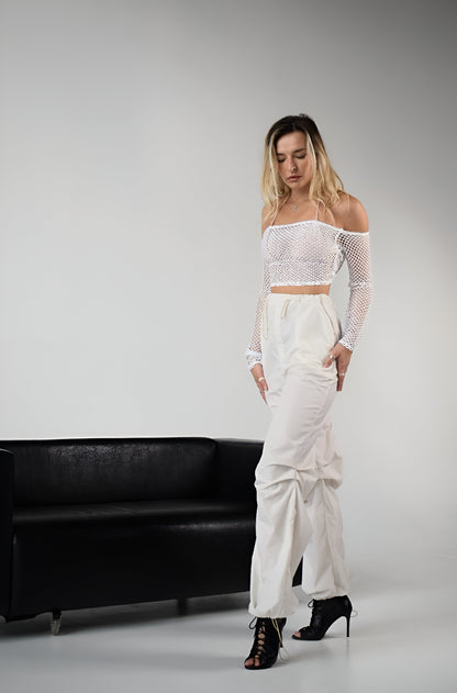 White Cargo Wide Leg Pants