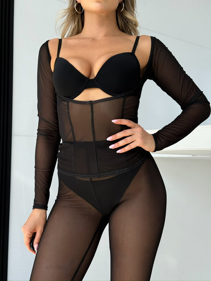 Black Sheer Mesh Cut Out Top