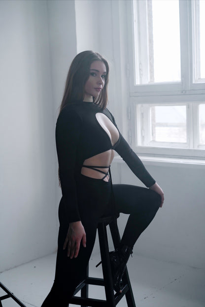 Black Cut Out Jumpsuit with Ties