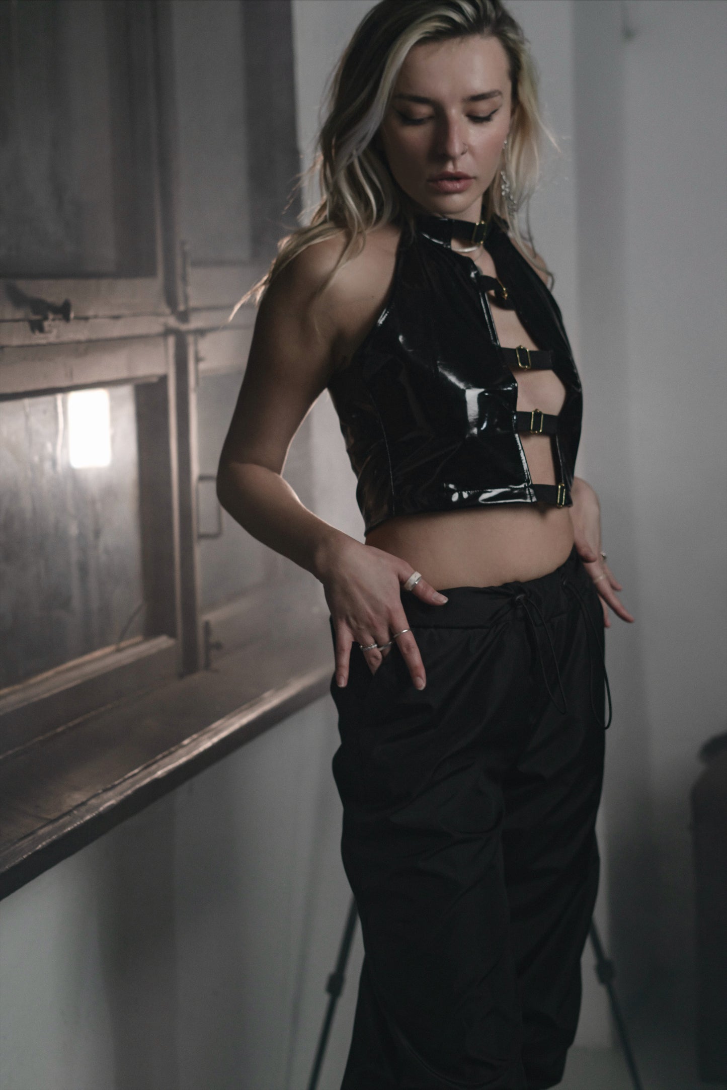 Black Latex Varnished Corset Top