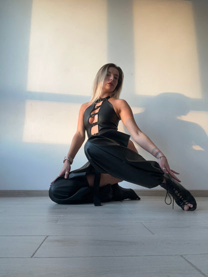 Black Leather Cut Out Pants