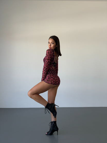 Pink Sheer Mesh Backless Mini Dress